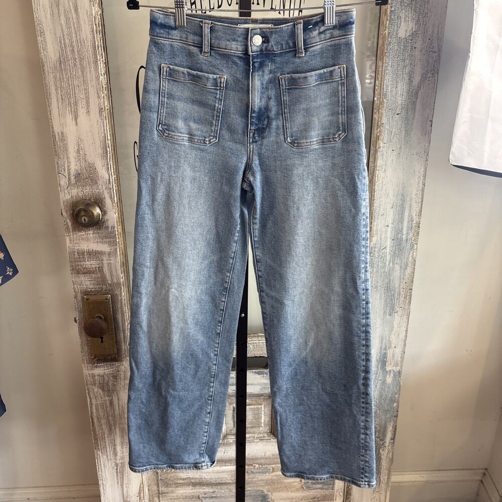 Madewell Emmett Wide-Leg Jeans Medium Wash Patch Pocket Denim DM9655 Womens 25